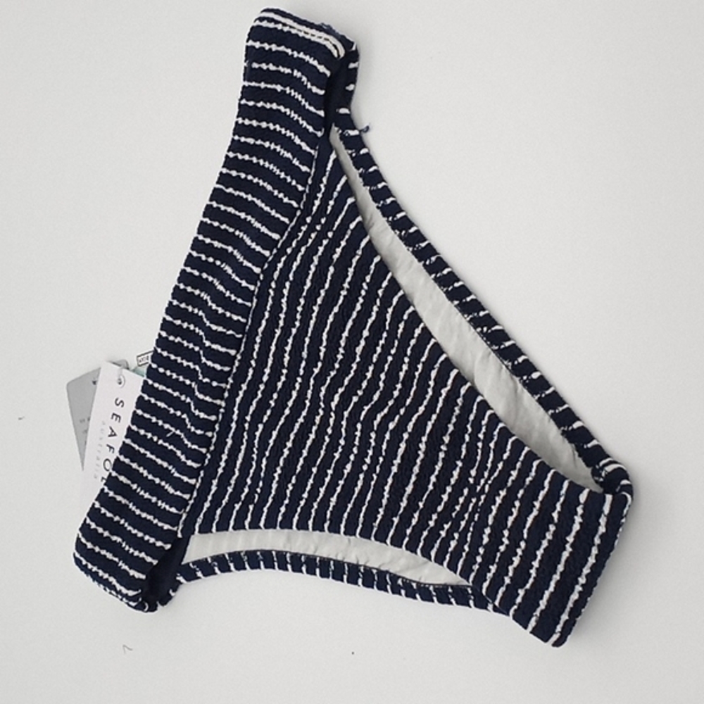 Seafolly Seaside Stripe Banded Hi Rise Pant Bikini Bottom True Navy Blue 6